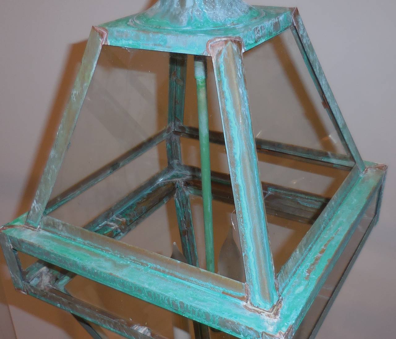 Contemporary Four-Sided Architectural Hanging Lantern