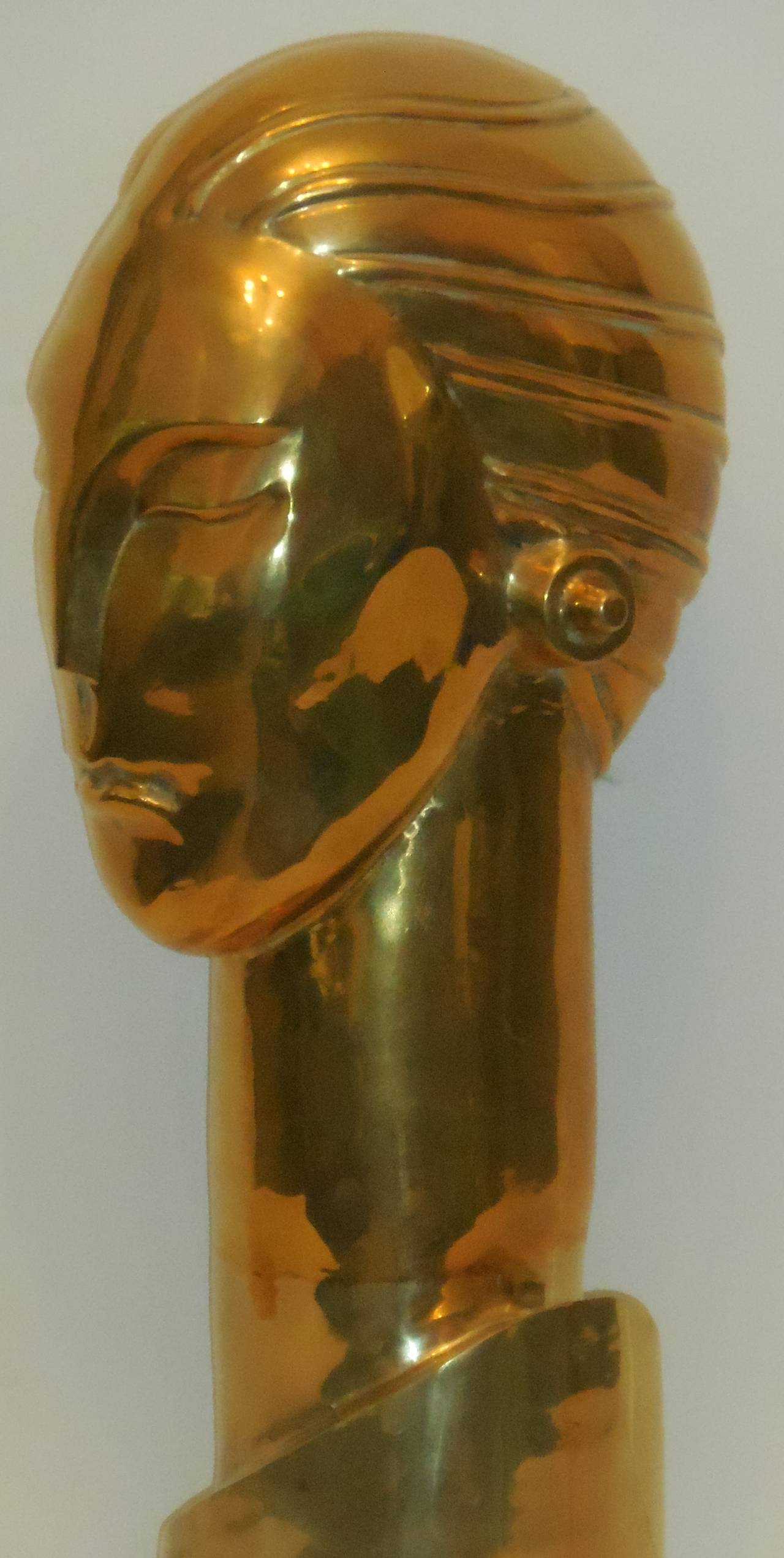 Mid-20th Century Mid-Century Brass Bust of a Young Man Sculpture
