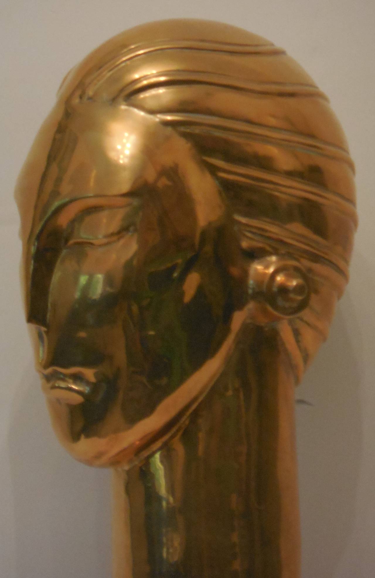 Mid-Century Brass Bust of a Young Man Sculpture 2