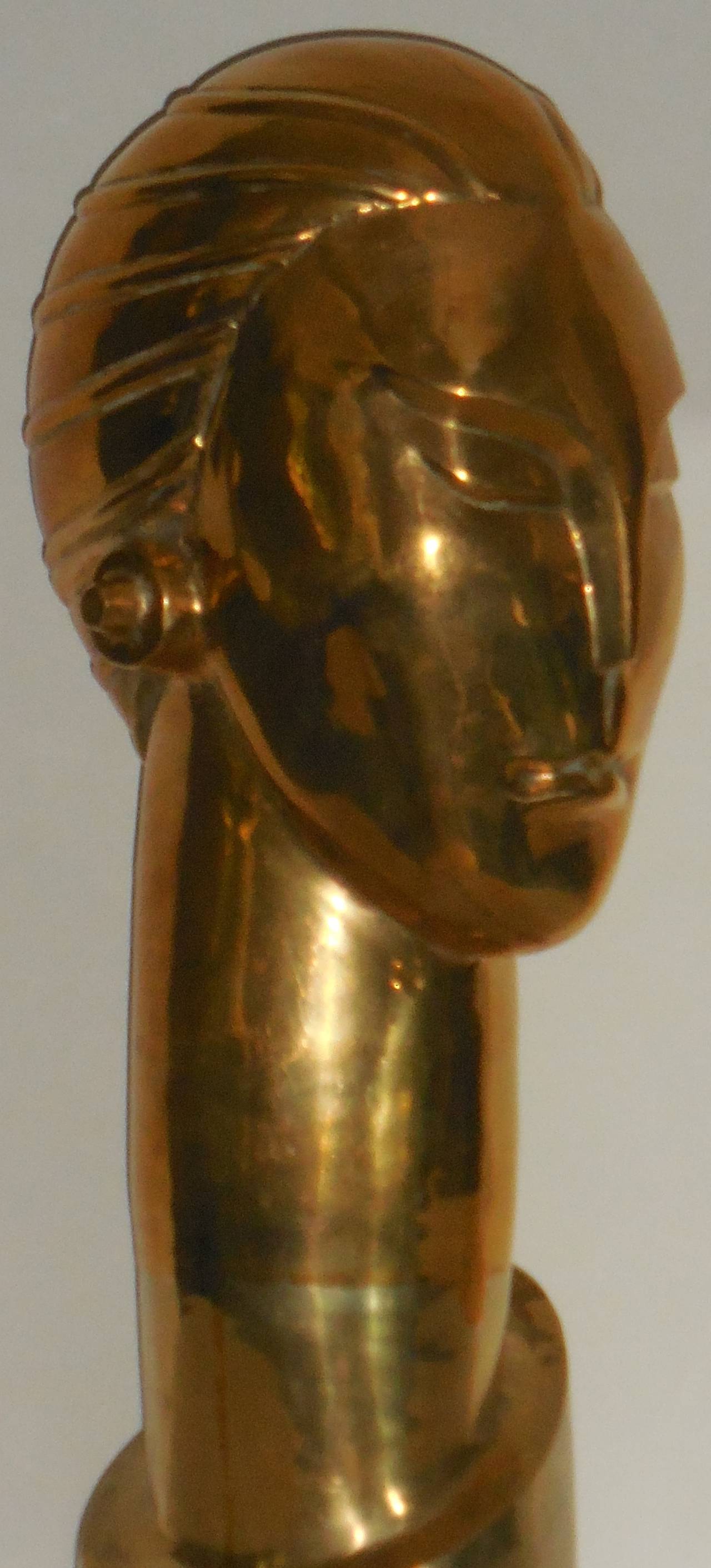 French Mid-Century Brass Bust of a Young Man Sculpture