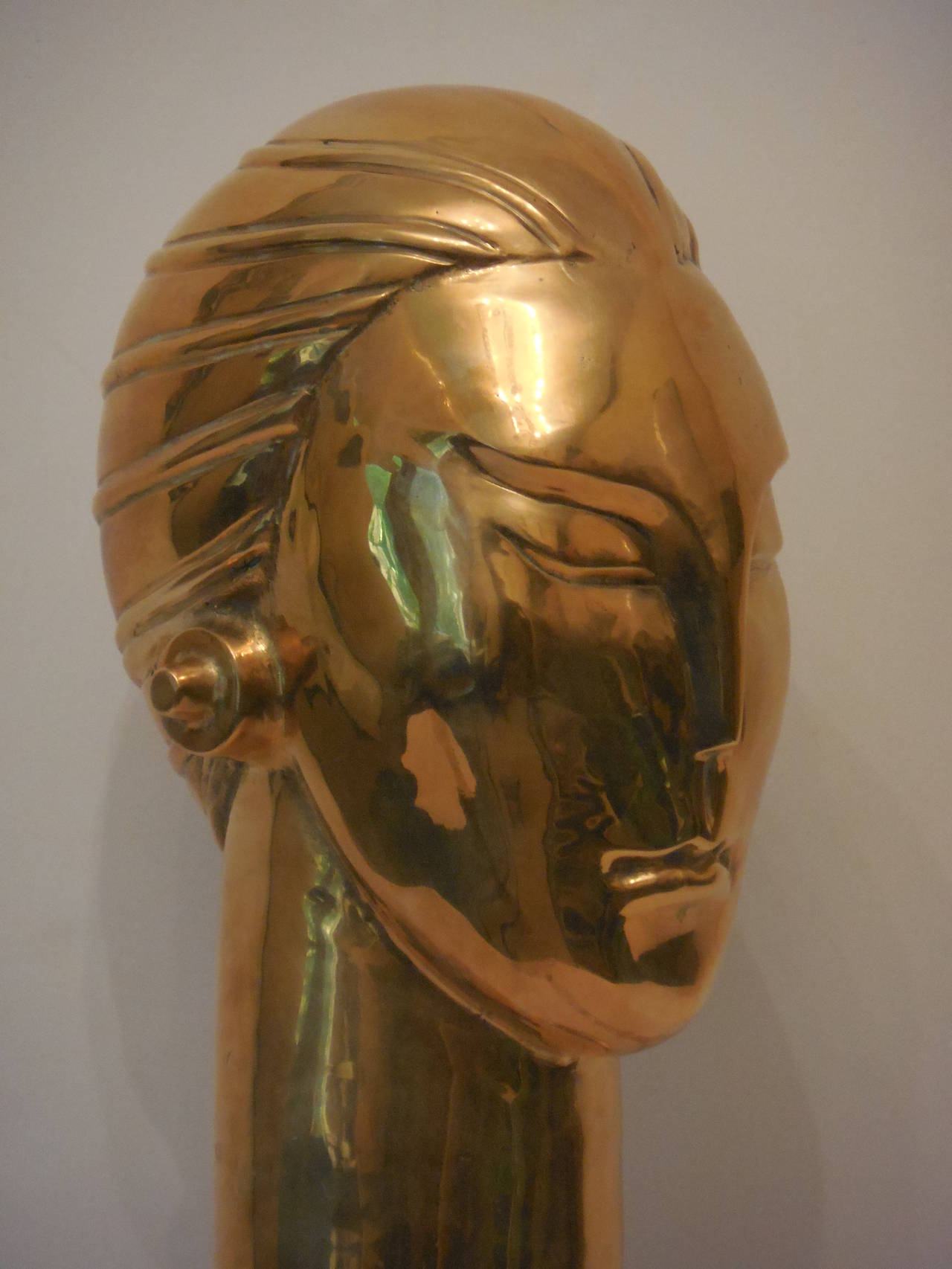 Mid-Century Brass Bust of a Young Man Sculpture 5