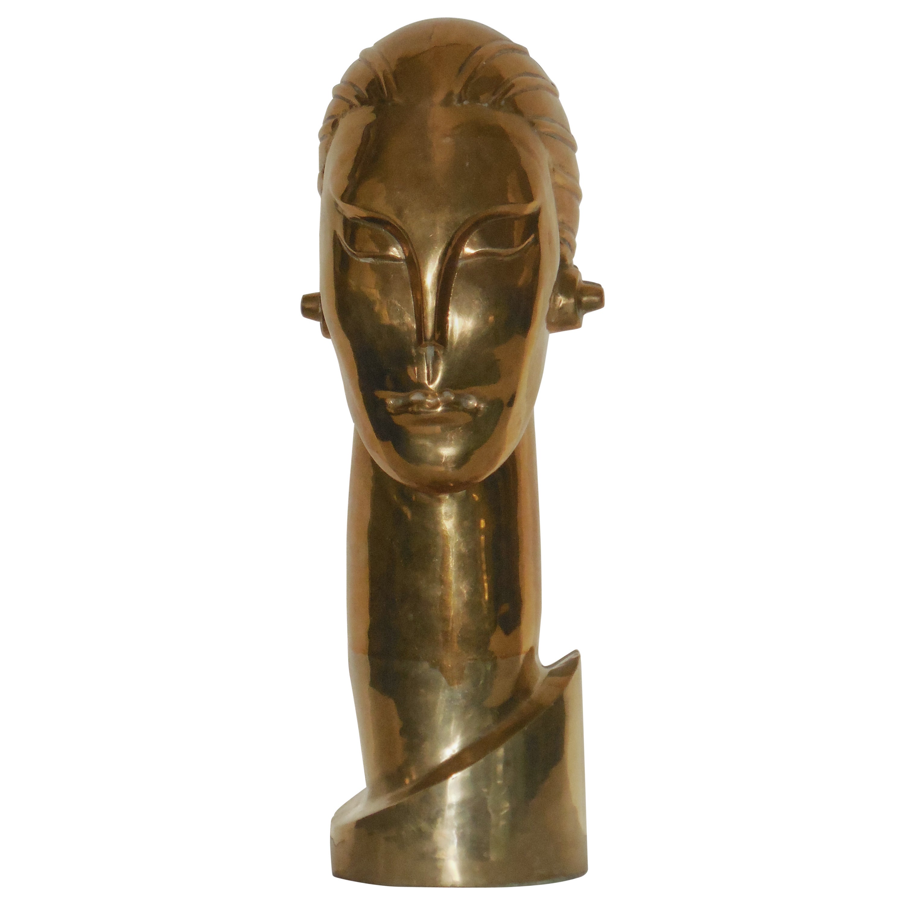 Mid-Century Brass Bust of a Young Man Sculpture
