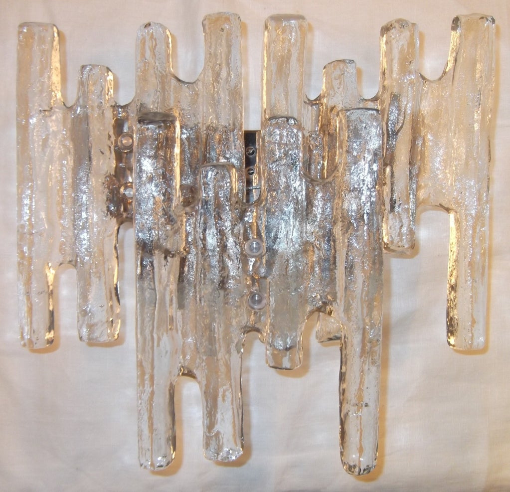 Mid-20th Century Pair Of Kalmar Textured Glass Sconces