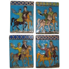 Set Of 4 Turquoise Persian Tiles