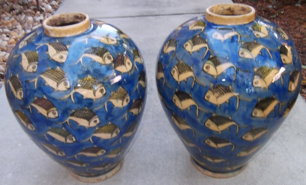 Ceramic Pair of Persian fish vases