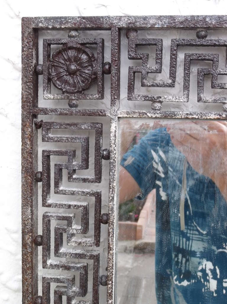 20th Century Greek Key Antique Iron Mirror