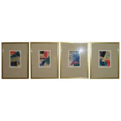 Set of Four 1960s Abstract Woodblock Painting 12