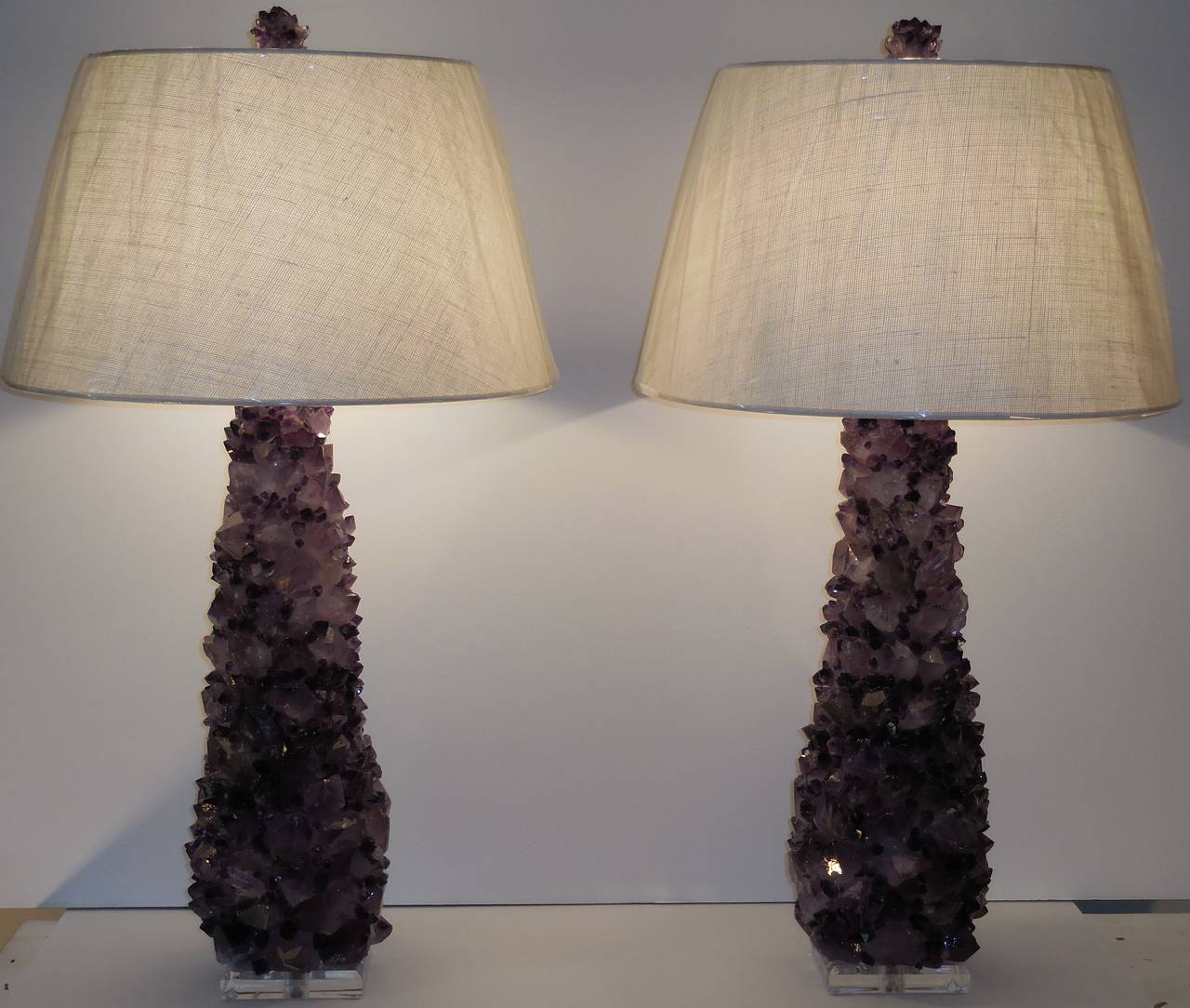 Pair of Amethyst Rock Crystal Lamps