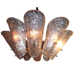 1960
s Textured Glass and Brass Chandelier