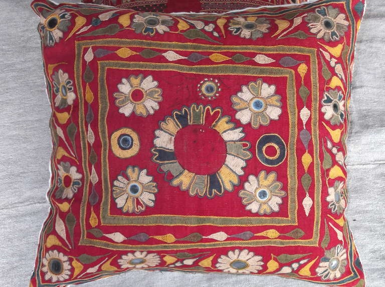 20th Century Hand embroidered primitive pillows