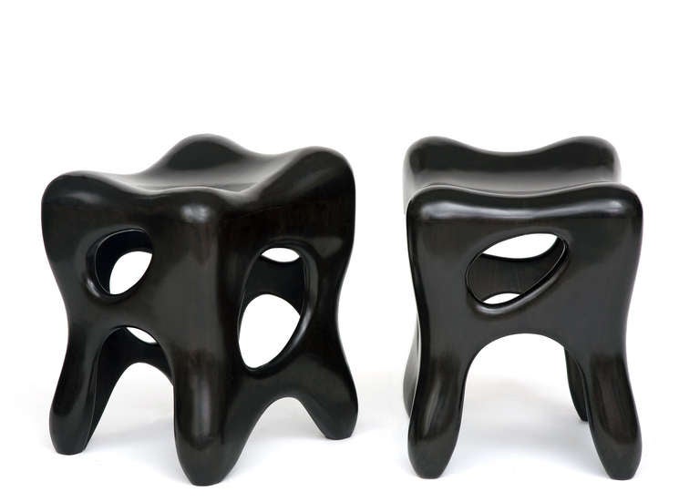 Sculpted stool typical of Jacques Jarrige work with its play on negative spaces. The stools are also very comfortable. The work of Jacques Jarrige is featured in Ideat, November 2011, World of Interiors (May and September 2011), Architectural Digest