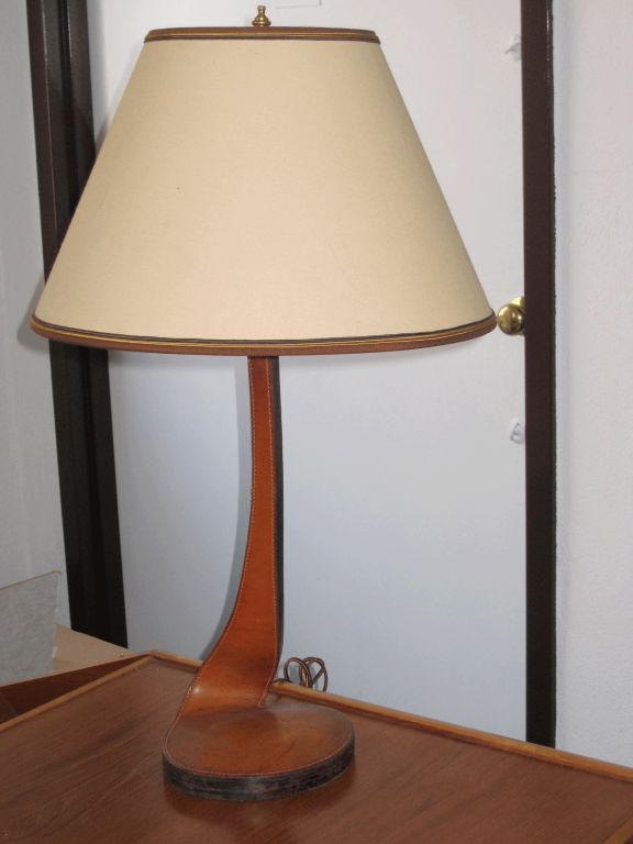 French Rare Leather Desk Lamp Attributed to  Dupre-Lafon