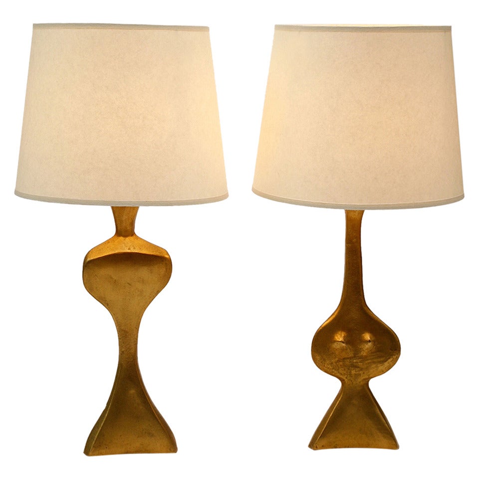 Unique Adam And Eve Gold Plated Bronze  Lamps By Jacques Jarrige