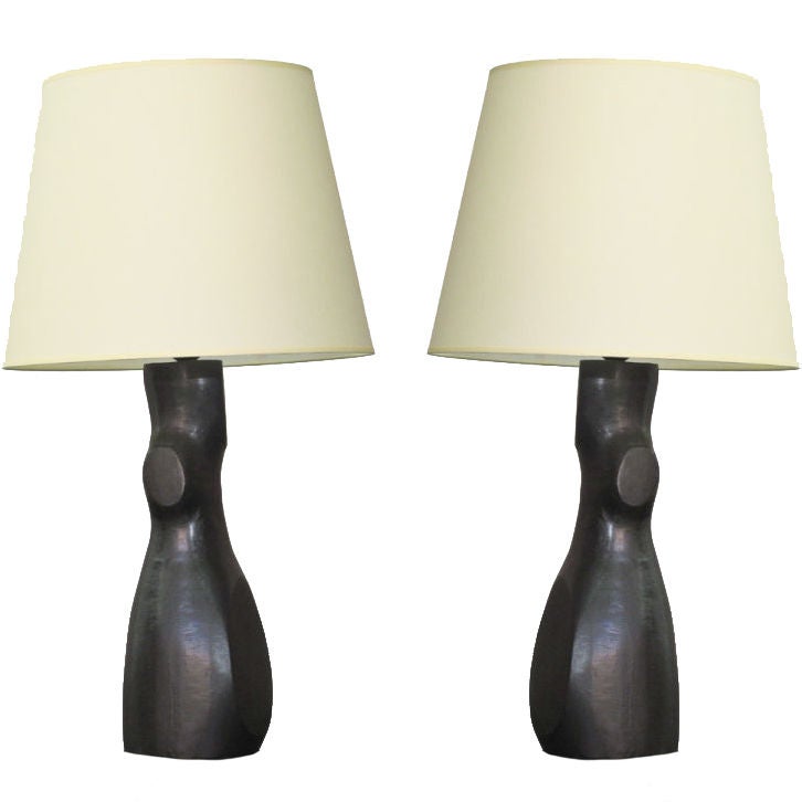 Pair of  Sculptural Bronze Lamps by Jacques Jarrige  "Togo" 