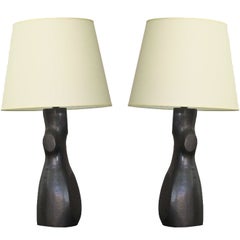 Pair of  Sculptural Bronze Lamps by Jacques Jarrige  "Togo" 