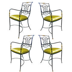 Rene Prou Chic Set of Four Chairs With Gold Leaf and Oxidized Iron