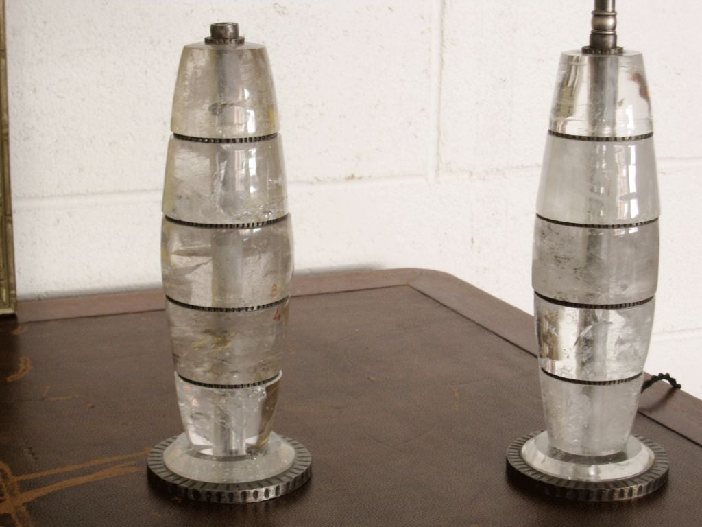 Contemporary Pair of Genuine Rock Crystal Lamps