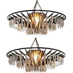 Pair of Rock Crystal and Hand Hammered Chandeliers