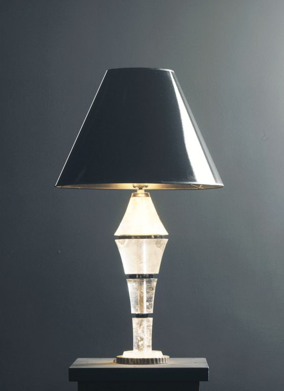 Paire de lampes de table en cristal de roche et fer forgé