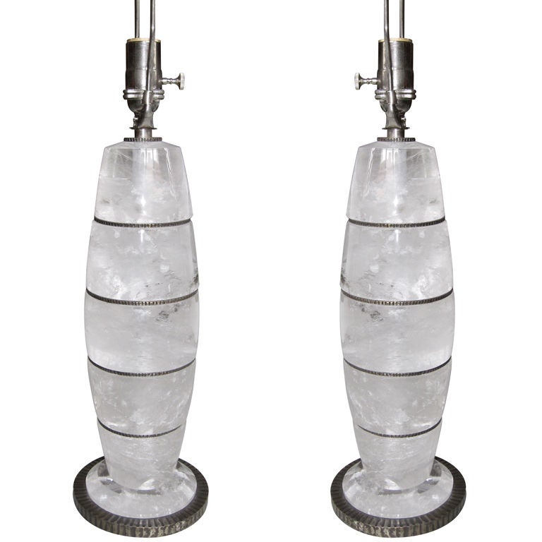 Spectacular Pair of Rock Crystal Lamps