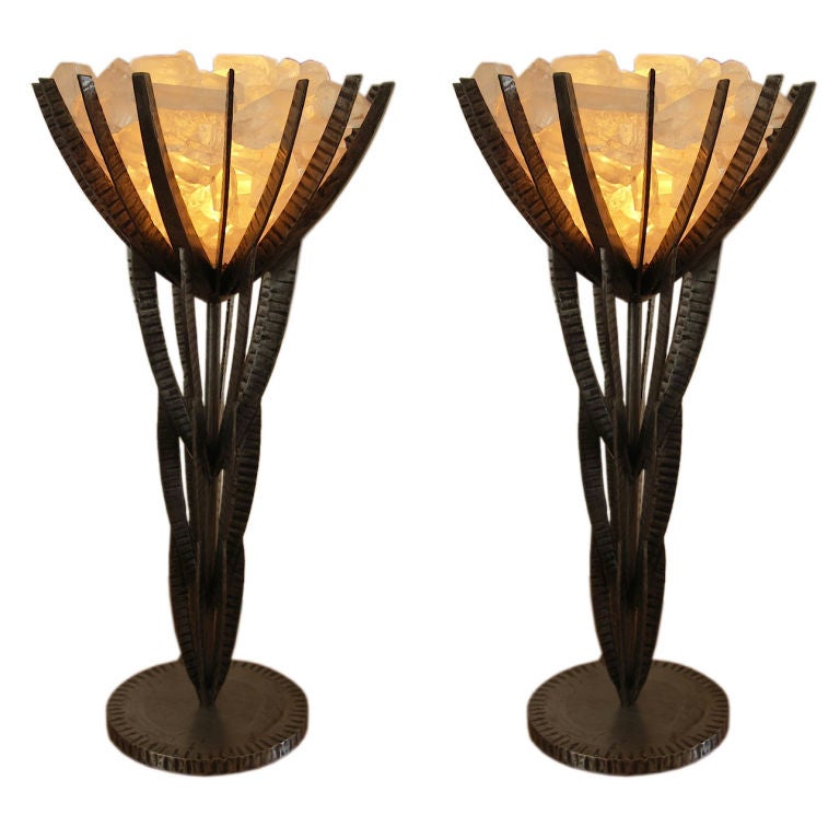 Pair of Rock Crystal Table Lamps For Sale