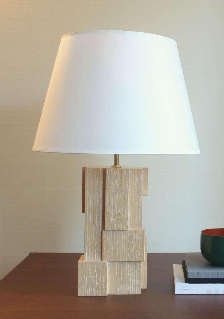 From a group of five original designs by Kimille Taylor, table lamp in cerused oak. Sober, elegant and timeless

Shade extra.