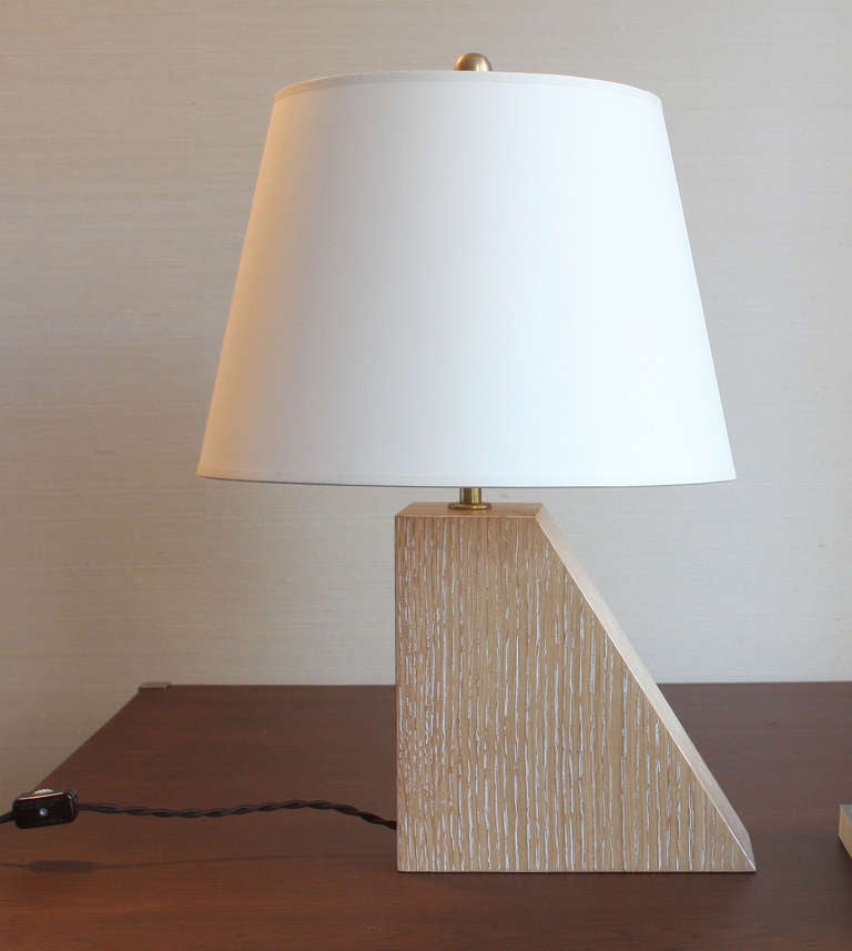 From a group of five original designs by Kimille Taylor, table lamp in cerused oak. Sober, elegant and timeless

Available single or pair

Shade extra.