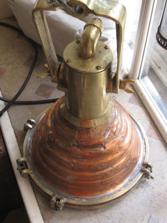 3 Antique Marine Lights from a Greek Ship made of Brass and Copper with a beautiful patina. Similar but not all same
Re-electrified for the U.S.