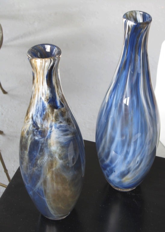 French 2 Hand-blown Bottles by Pascale Riberolles