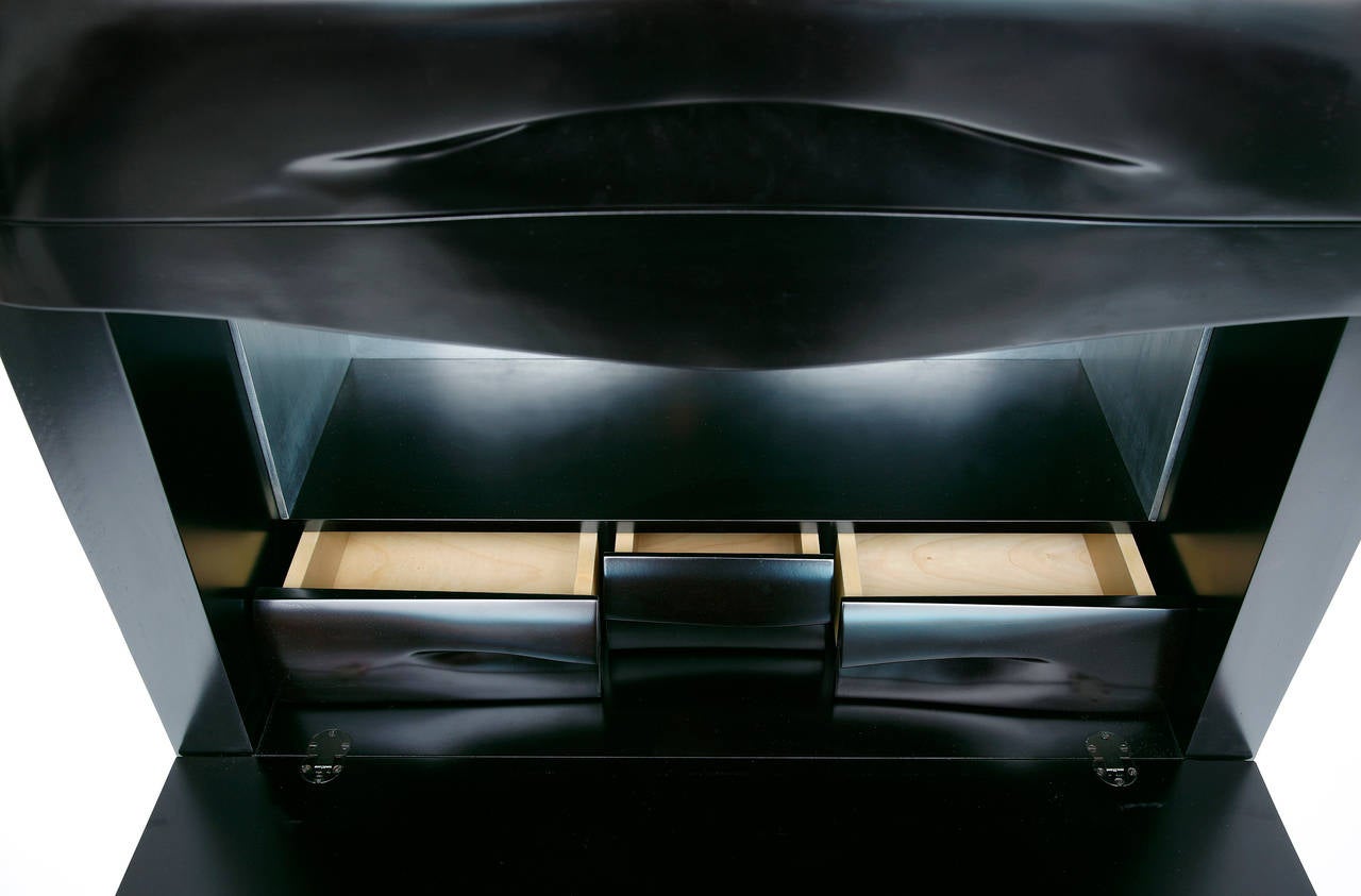 Wood Drop-Leaf Sculpted Secretaire by Jacques Jarrige, 2006