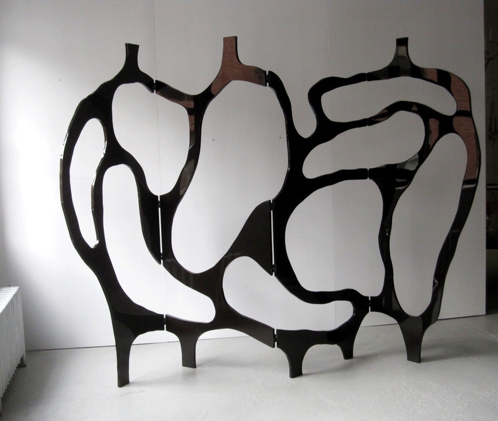 French Sculpture Screen by Jacques Jarrige in Black Lacquer, 2012