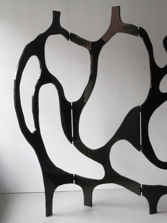 Lacquered Sculpture Screen by Jacques Jarrige in Black Lacquer, 2012 For Sale