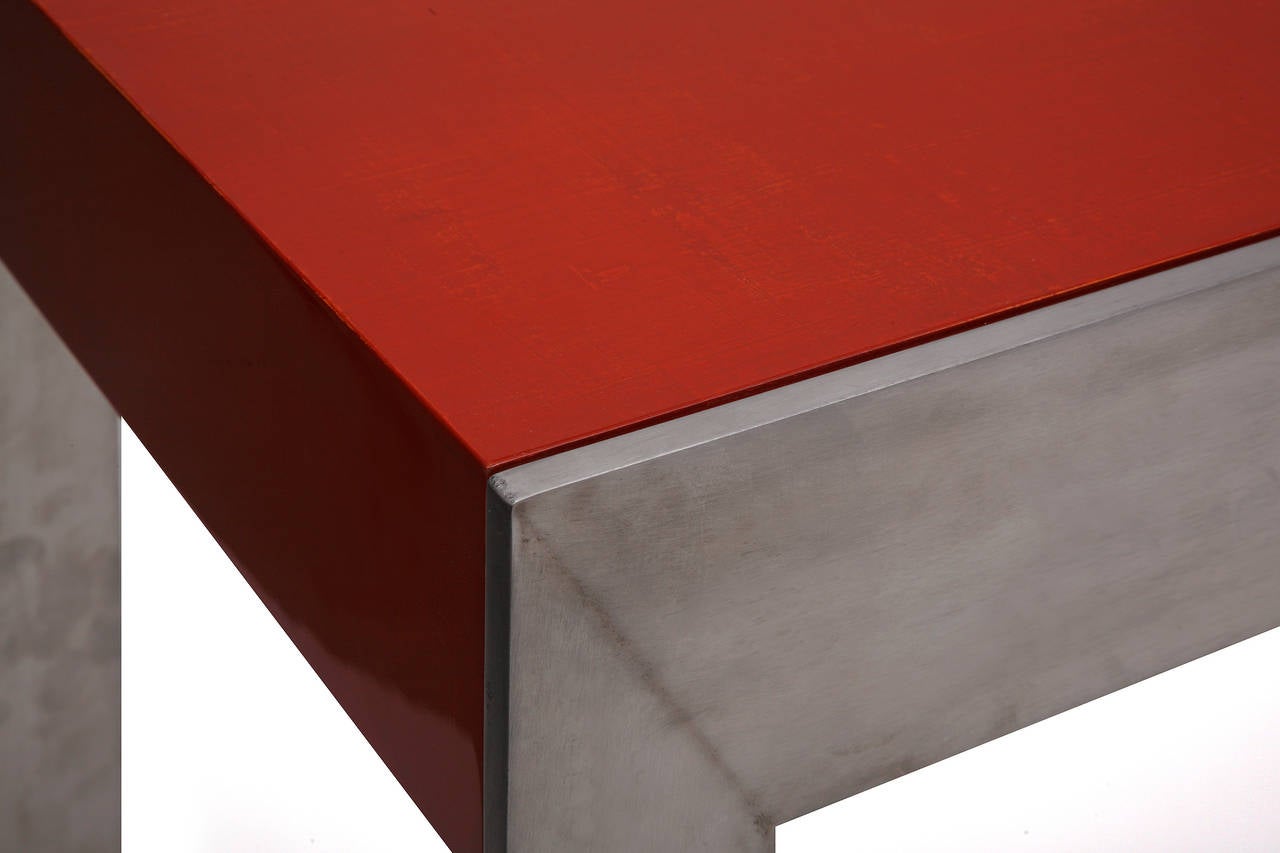 Steel Textured Lacquered Console by French Artist Pierre Bonnefille For Sale