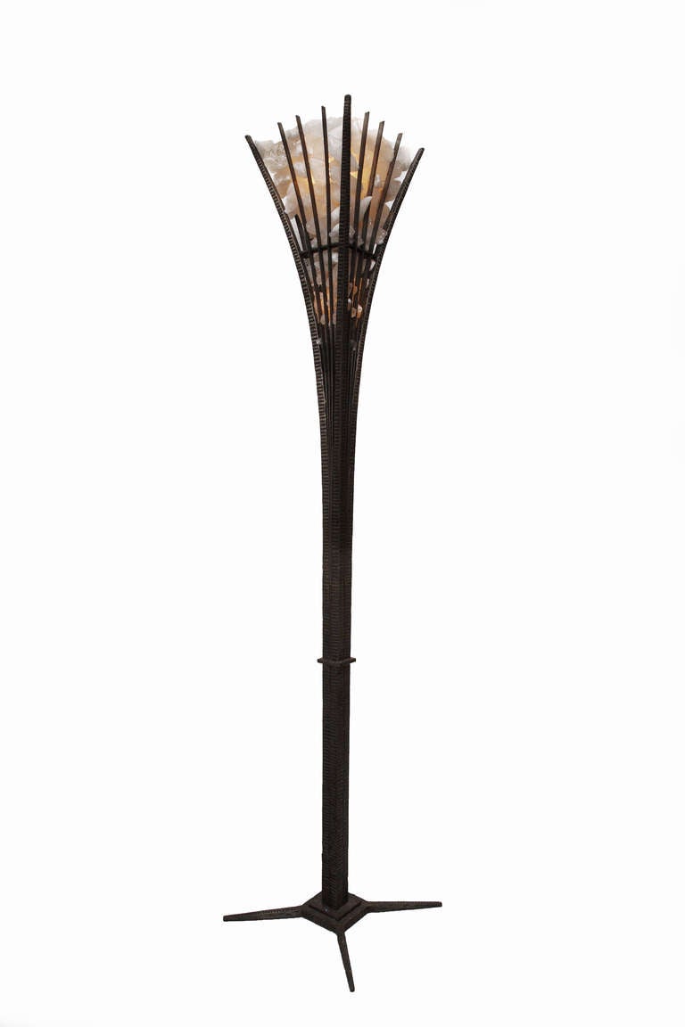 Wrought Iron and Rock Crystal Floor Lamp For Sale