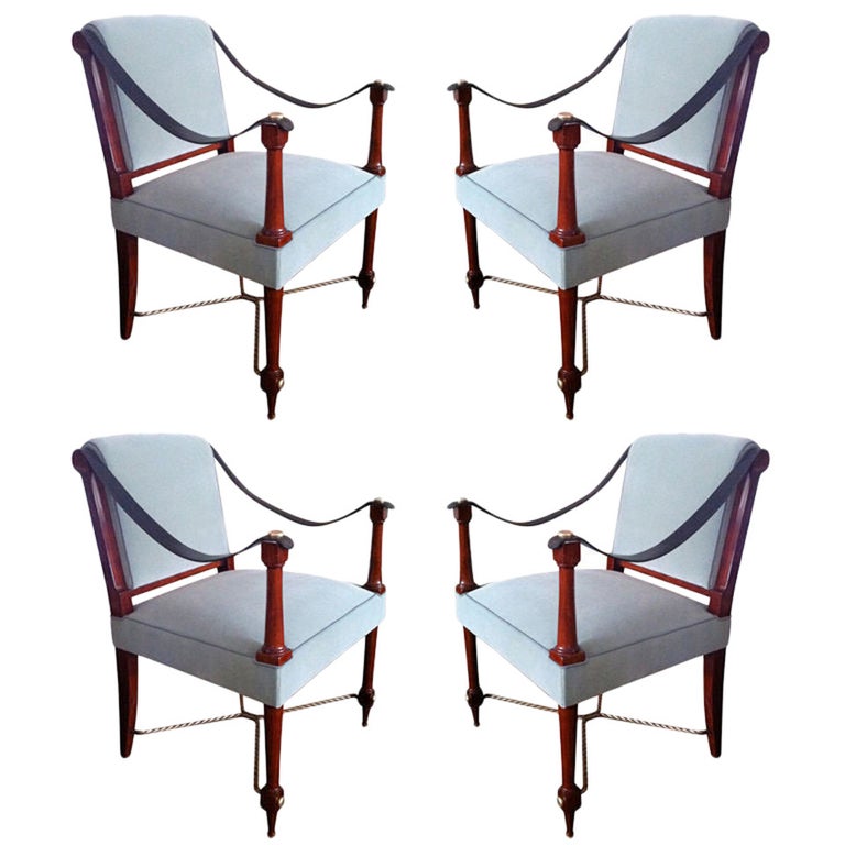 Maison Ramsay Signed Pair of 1940's Neo Classic Pair of Chairs For Sale