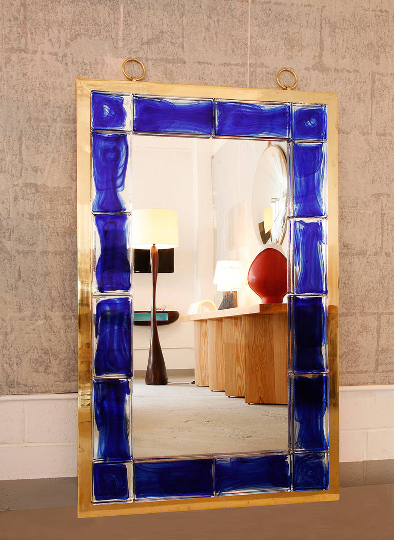 Blue Glass Mirror by Andre Hayat For Sale at 1stDibs blue glass mirrors