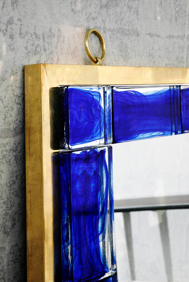 Blue Glass Mirror by Andre Hayat In Excellent Condition In New York, NY