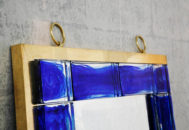 Contemporary Blue Glass Mirror by Andre Hayat