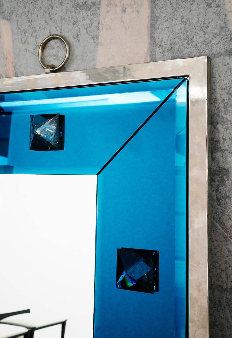 Contemporary Blue Glass and Rock Crystal Mirror by Andre Hayat