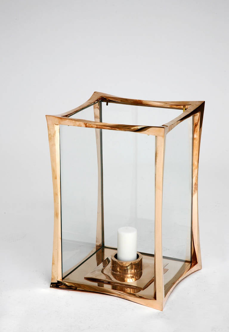 Stunning large Photophore in Bronze with candleholders.