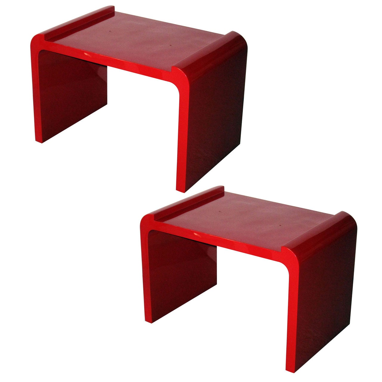Pair of Red Lacquer Benches