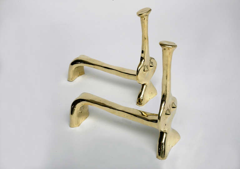 Pair of Andirons in polished bronze by Jacques Jarrige  In Excellent Condition For Sale In New York, NY