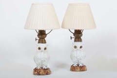 Antique Pair of English Victorian Owl Form Lamps