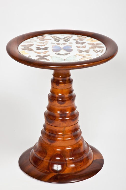 Made for the European market, this Brazilian table displays a multitude of butterfly specimens, many of them now extinct, under glass.