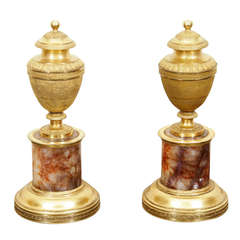 Pair of English Neoclassical Urns on Blue John Plinths