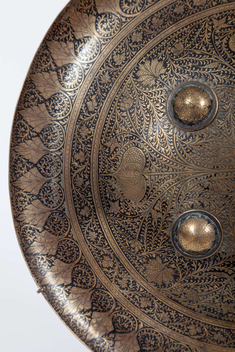 Indo Persian Damascened Dhal Shield In Excellent Condition In New York, NY