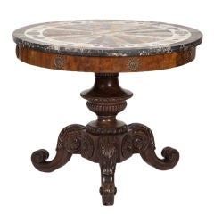 French Louis-Philippe Center Table with Inlaid Marble Top