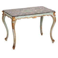 Antique Italian Rococo Scagliola Table Top on Painted and Gilded Base