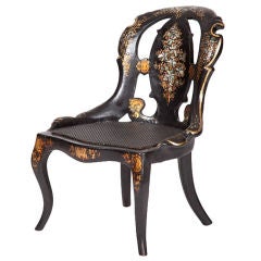 English Victorian Rococo Revival Papier-Mâché Slipper Chair