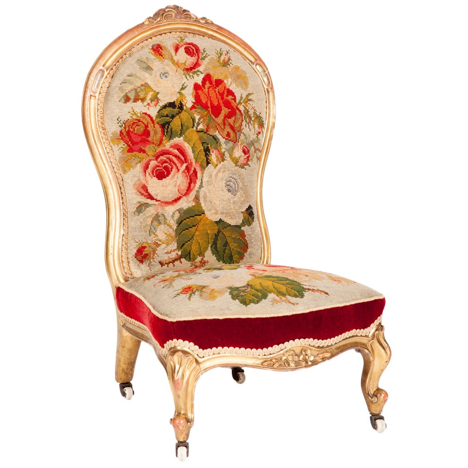 English Victorian Rococo Revival Slipper Chair